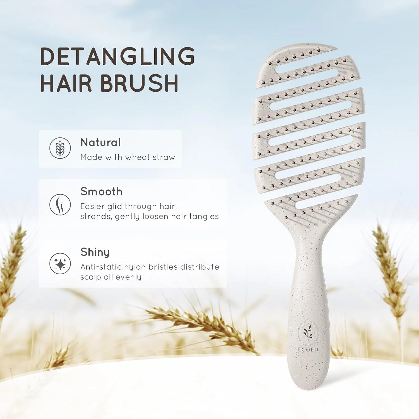 Ecoed Hair brush, Vented Detangling Brush, Quickly Detangles and Smooths hair for Curly, Thick, and Straight Hair, Hair Brush for Women and Men, Blue, Eco Friendly, Sustainable Material