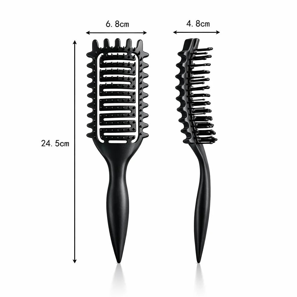 Curl Defining Brush for Curly Hair, Vented Detangling Hair Brush for Wet and Dry Styling, Curved Brush for Shaping and Smoothing Curl Clumps, Lightweight Hair Brush (2Pcs Black)