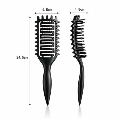 Curl Defining Brush for Curly Hair, Vented Detangling Hair Brush for Wet and Dry Styling, Curved Brush for Shaping and Smoothing Curl Clumps, Lightweight Hair Brush (2Pcs Black)