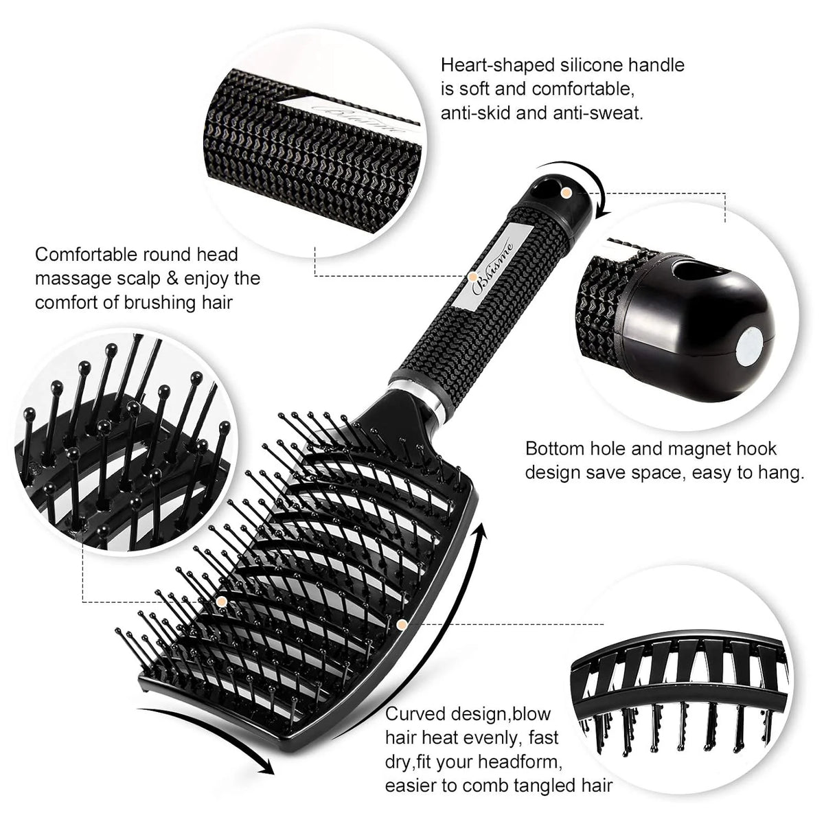 Hair Brush, Professional Curved Vented Brush with 25MM Bristles for Faster Blow Drying, Detangling for Wet Dry Hair, Paddle Brush for Thick Curly Straight Hair for Women & Men