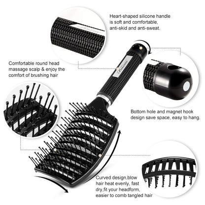 Hair Brush, Professional Curved Vented Brush with 25MM Bristles for Faster Blow Drying, Detangling for Wet Dry Hair, Paddle Brush for Thick Curly Straight Hair for Women & Men