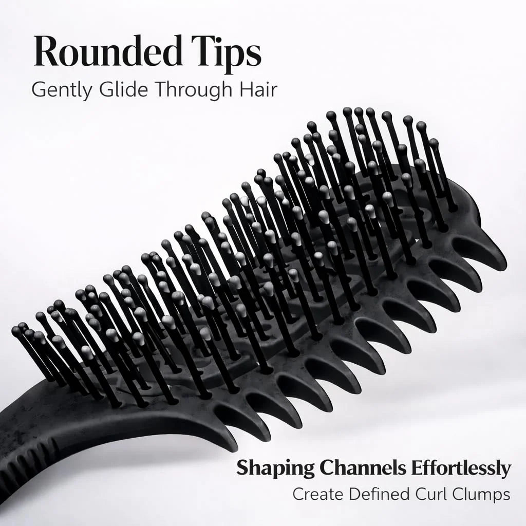 Curl Defining Brush for Curly Hair, Vented Detangling Hair Brush for Wet and Dry Styling, Curved Brush for Shaping and Smoothing Curl Clumps, Lightweight Hair Brush (2Pcs Black)
