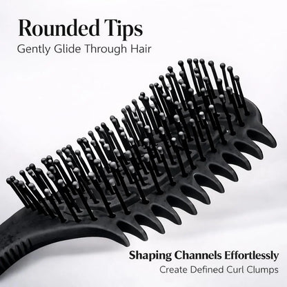 Curl Defining Brush for Curly Hair, Vented Detangling Hair Brush for Wet and Dry Styling, Curved Brush for Shaping and Smoothing Curl Clumps, Lightweight Hair Brush (2Pcs Black)
