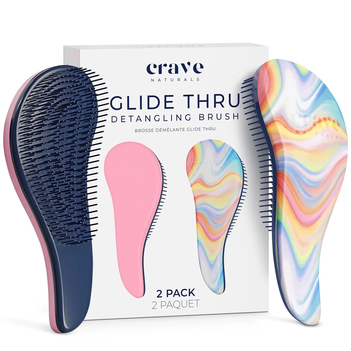 Crave Naturals Glide Thru Hair Brush - Detangler Brush for Curly, Straight, Wet or Dry Hair - Gentle Detangling Brushes for Adults, Kids, Toddlers - Hair Accessories for Women, 7.5x3" - Pink