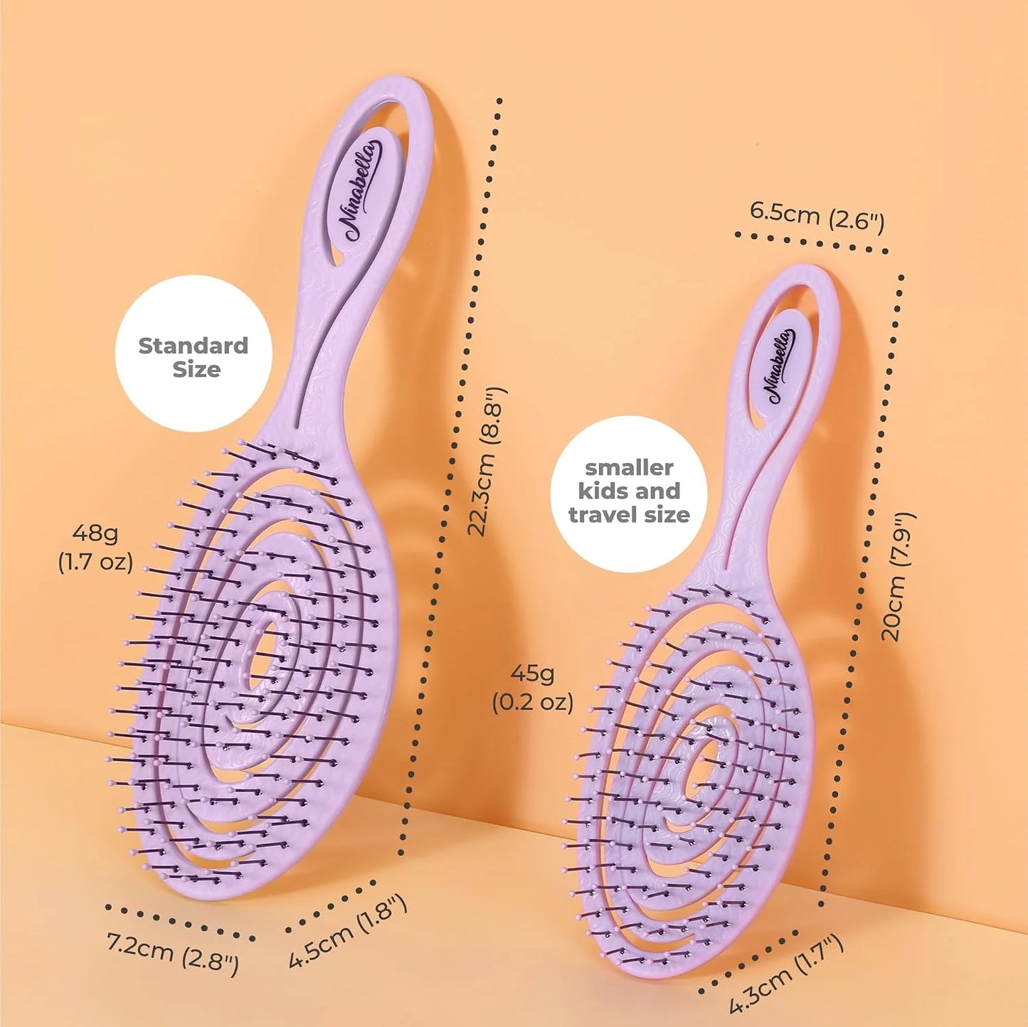 Ninabella Detangler Brush - No Tangle Hair Brush for Women, Fine, Thick and Long Hair - Hairbrush for Wet and Dry Hair, Gentle on the Scalp - Elegant Black