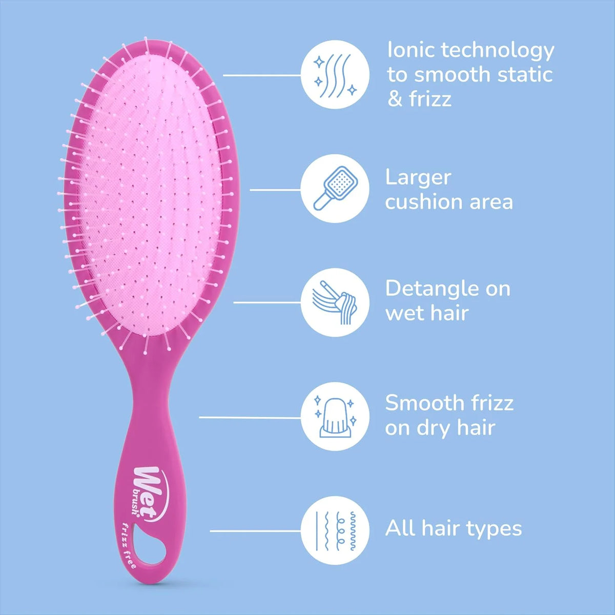 Wet Brush Frizz-Free Detangler Brush with Ionic Technology, Pink, Provides Frizz Control, Reduces Static, and Smooths All Hair Types, Best For Dry Hair, Made for Women, Men & Kids