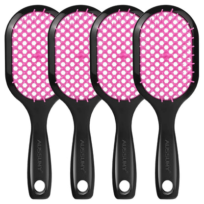 Vented Detangling Hair Brush - 2 Pack Detangler Hairbrush for Effortless Tangle Removal - Ultra-Soft Bristles -For Natural Curly Straight Wet Dry Damaged Hair for Women Men Kids - Black & Blue