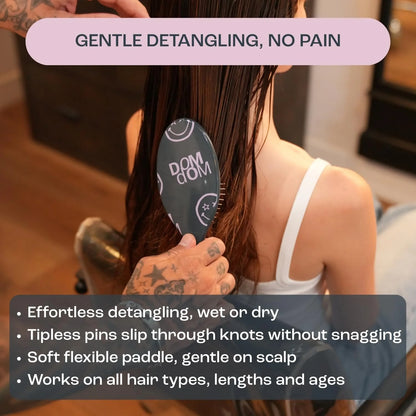 Dom Dom Detangling Brush, Dry & Wet Detangler, All Hair Types, Green Stars