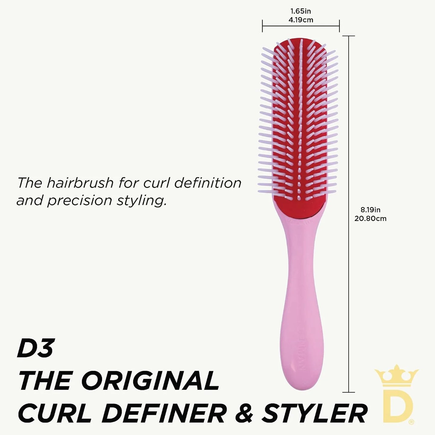 Denman D3 Original Curl Definer & Styler, Curly Hair Brush for Women & Men – 7 Row Detangling & Curl Defining Brush for Smooth Defined Curls - a precision Styling Brush for straight hair