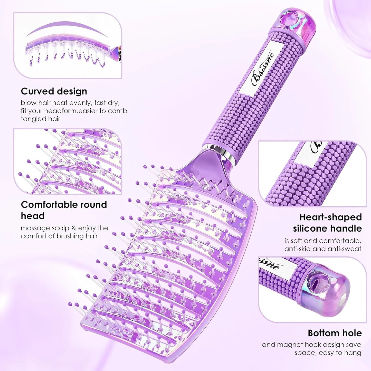 Hair Brush, Professional Curved Vented Brush with 25MM Bristles for Faster Blow Drying, Detangling for Wet Dry Hair, Paddle Brush for Thick Curly Straight Hair for Women & Men