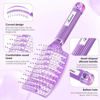 Hair Brush, Professional Curved Vented Brush with 25MM Bristles for Faster Blow Drying, Detangling for Wet Dry Hair, Paddle Brush for Thick Curly Straight Hair for Women & Men