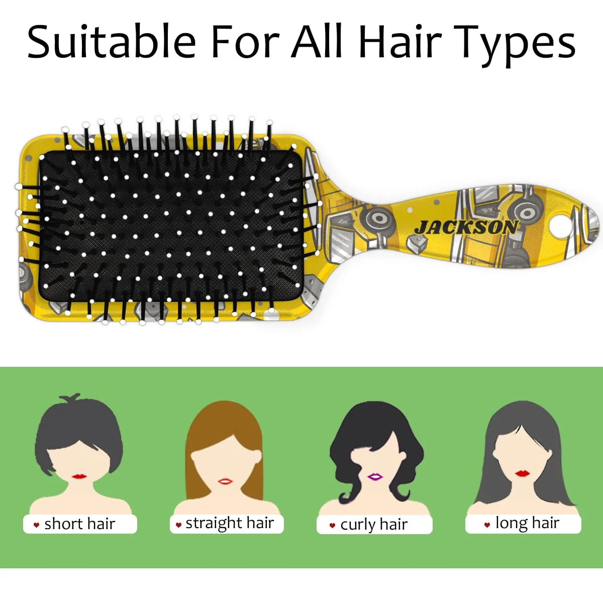 Personalized Cute Car Detangler-Hair-Brush for Kids Boys,Glides Through Tangles Comb,Custom Name Hair Brushes for All Hair Types Wet/Dry/Curly/Thick Hair,White 2