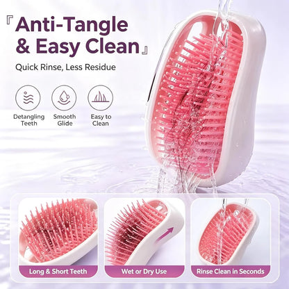 Portable Detangling Hair Brush with Protective Cover, Air Cushion Anti‑Pull Scalp Massage Comb, Travel Pocket Hair Detangler Brush for Wet Dry Curly Knotted Hair, for Women Girls