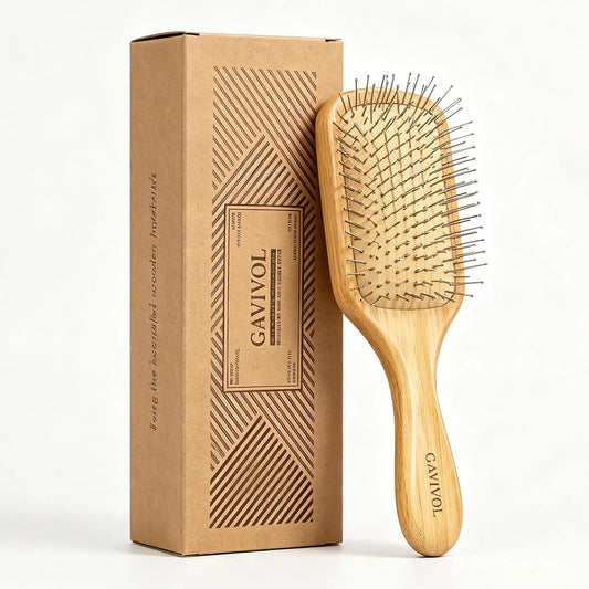 Bamboo Hair Brush for Men & Women – Natural Scalp Massager with Steel Bristles, Promotes Hair Growth, Anti-Static & Travel-Friendly, Wet Brush & Detangler (Kids/Adults)