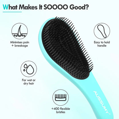 2 Pack Detangling Hair Brush - Detangler Hairbrush with Ultra Soft Bristles for Effortless Tangle Removal - For Dry Wet Damaged Curly Hair for Men Women Girls Boys Kids - Black & Green