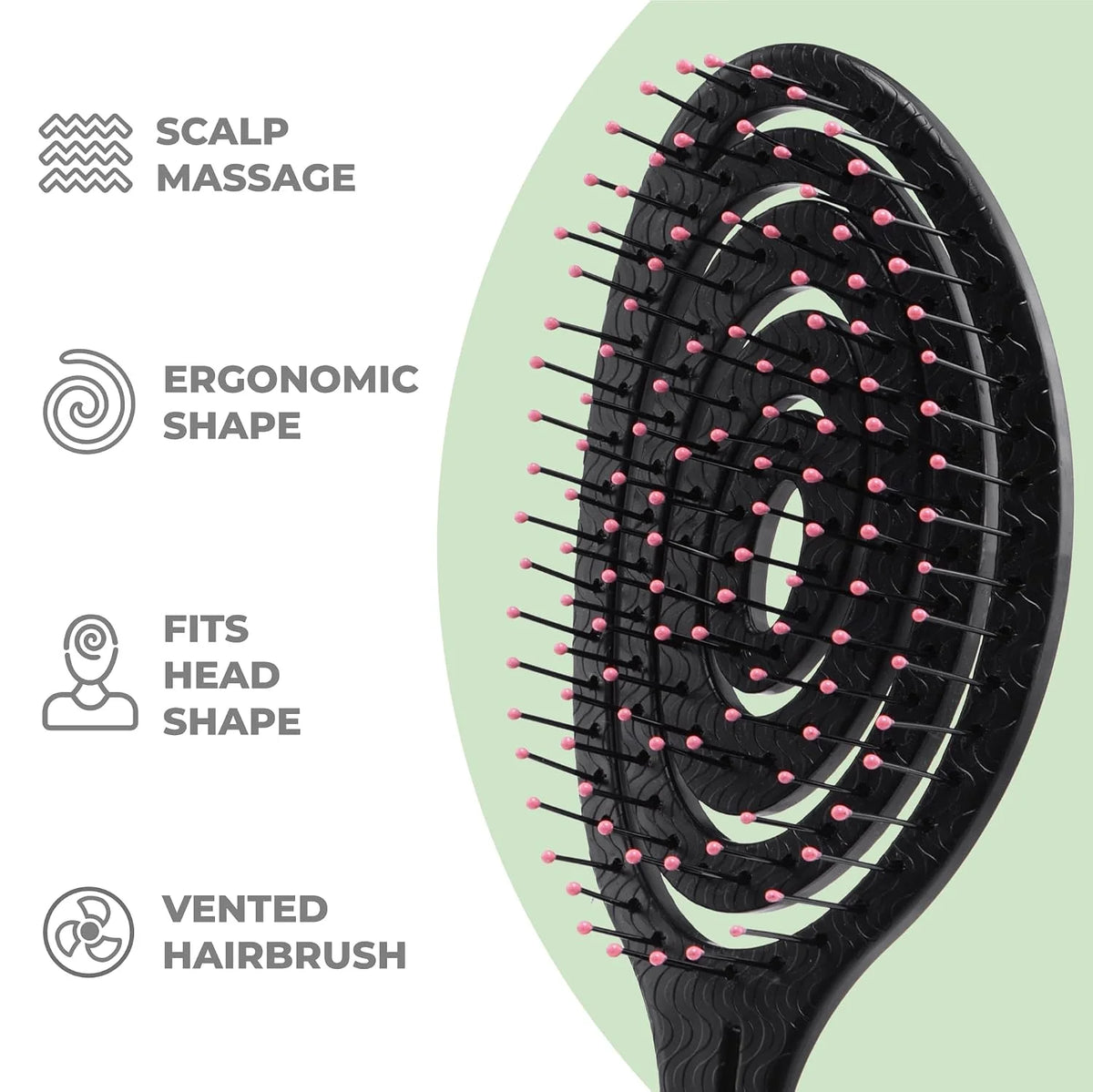 Ninabella Detangler Brush - No Tangle Hair Brush for Women, Fine, Thick and Long Hair - Hairbrush for Wet and Dry Hair, Gentle on the Scalp - Elegant Black