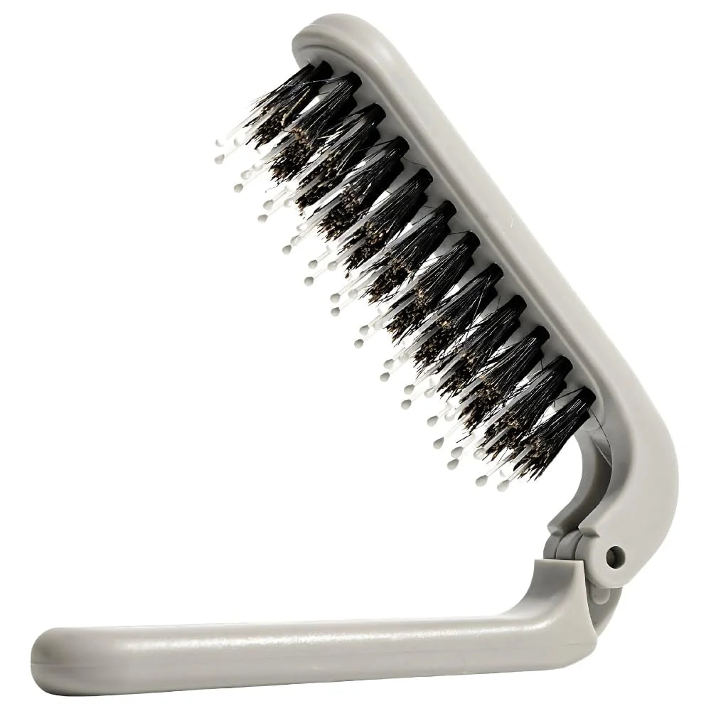 Uffy MiniPop Travel Hair Brush – Mini Folding Boar Bristles for Women, Men & Kids | Kid-Friendly Portable Purse Brush for Wet & Dry Hair, Curly or Straight | Pocket-Size Detangler – Hot Pink