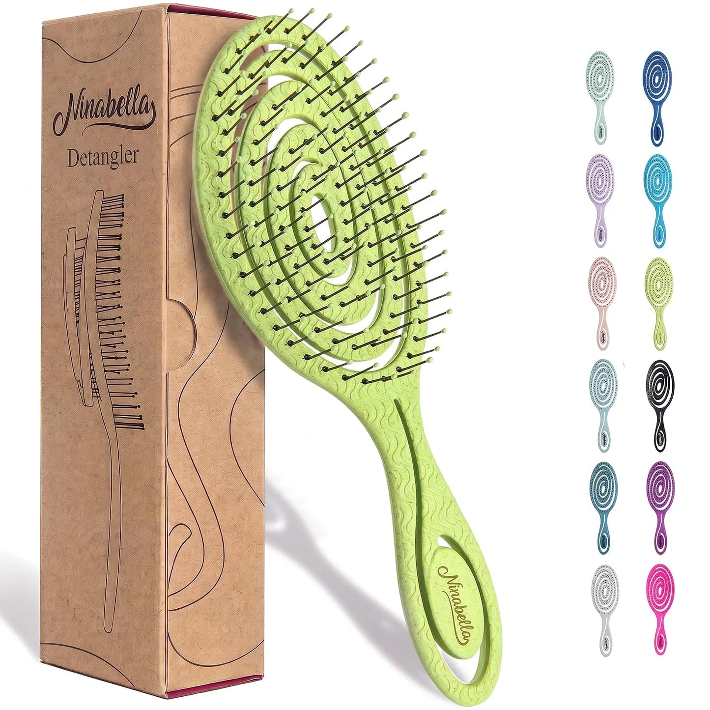 Ninabella Detangler Brush - No Tangle Hair Brush for Women, Fine, Thick and Long Hair - Hairbrush for Wet and Dry Hair, Gentle on the Scalp - Elegant Black