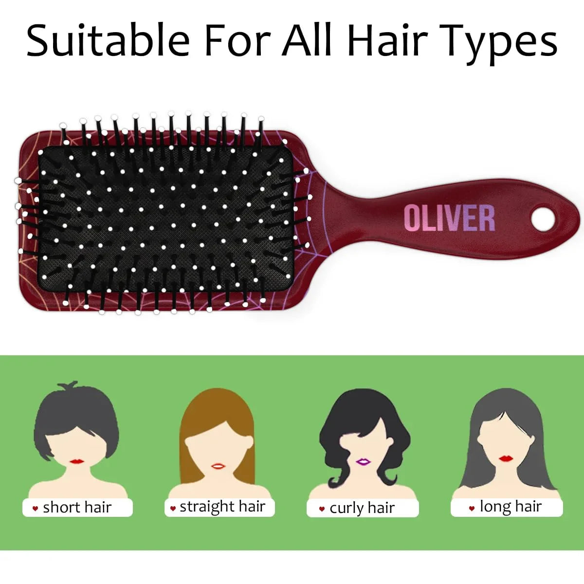 Personalized-Kids-Hair-Brush for Boy Girls Custom Gift Detangler Brush Soft Bristle Hair Brushes Travel Hair Brush for All Hair Types Christmas Hallowmas Spider Web Sliver Dot