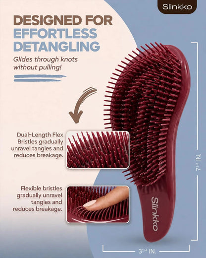 Detangler Brush, Hair Brush for Women, Men & Kids - Detangling Hair Brush for Curly, Thick, Fine & Wavy Hair - Anti-Breakage Wave Brush, Pain-Free Hairbrush, Special Edition Burgundy