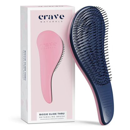 Crave Naturals Glide Thru Hair Brush - Detangler Brush for Curly, Straight, Wet or Dry Hair - Gentle Detangling Brushes for Adults, Kids, Toddlers - Hair Accessories for Women, 7.5x3" - Pink