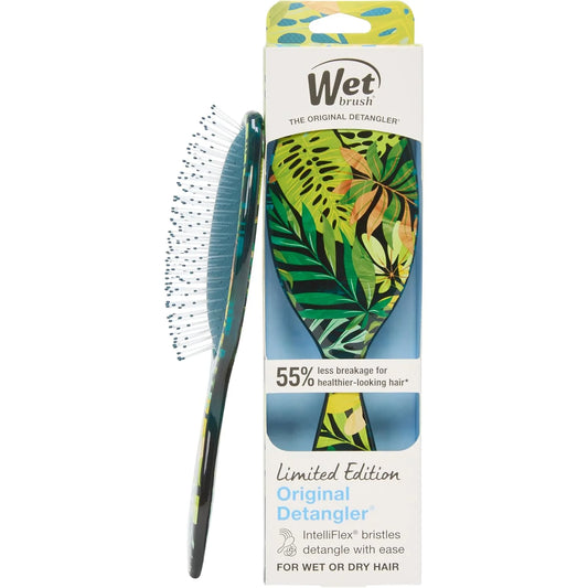 Wet Brush Original Detangler Hair Brush, Flexible Bristles Gently Detangle All Hair Types, Works on Wet or Dry Strands, Ergonomic Handle, Reduces Breakage, Limited Edition, Tropical Oasis Green Jungle