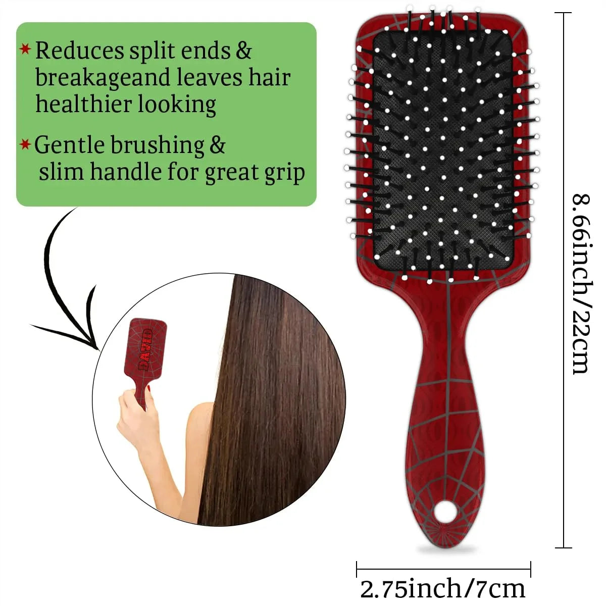 Personalized-Kids-Hair-Brush for Boy Girls Custom Gift Detangler Brush Soft Bristle Hair Brushes Travel Hair Brush for All Hair Types Christmas Hallowmas Spider Web Sliver Dot
