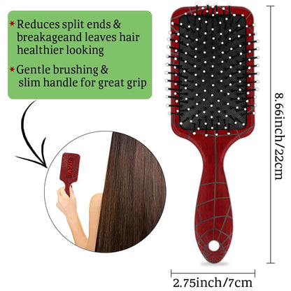 Personalized-Kids-Hair-Brush for Boy Girls Custom Gift Detangler Brush Soft Bristle Hair Brushes Travel Hair Brush for All Hair Types Christmas Hallowmas Spider Web Sliver Dot