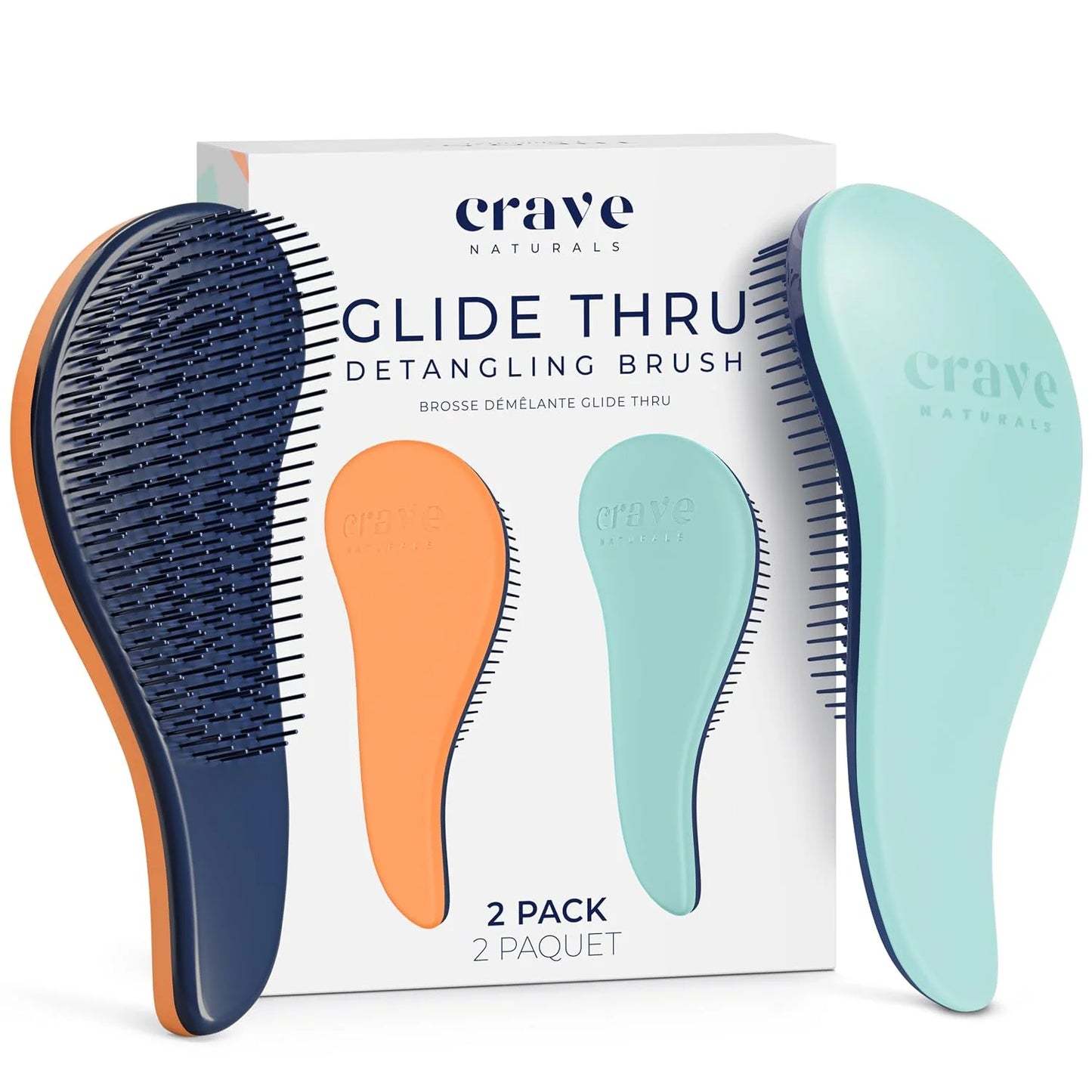 Crave Naturals Glide Thru Hair Brush - Detangler Brush for Curly, Straight, Wet or Dry Hair - Gentle Detangling Brushes for Adults, Kids, Toddlers - Hair Accessories for Women, 7.5x3" - Pink