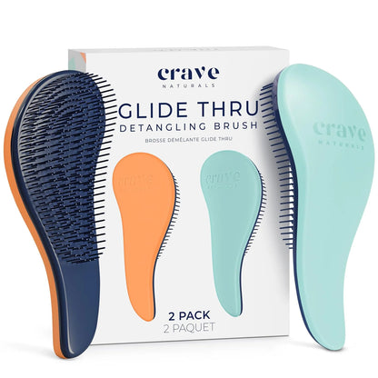 Crave Naturals Glide Thru Hair Brush - Detangler Brush for Curly, Straight, Wet or Dry Hair - Gentle Detangling Brushes for Adults, Kids, Toddlers - Hair Accessories for Women, 7.5x3" - Pink