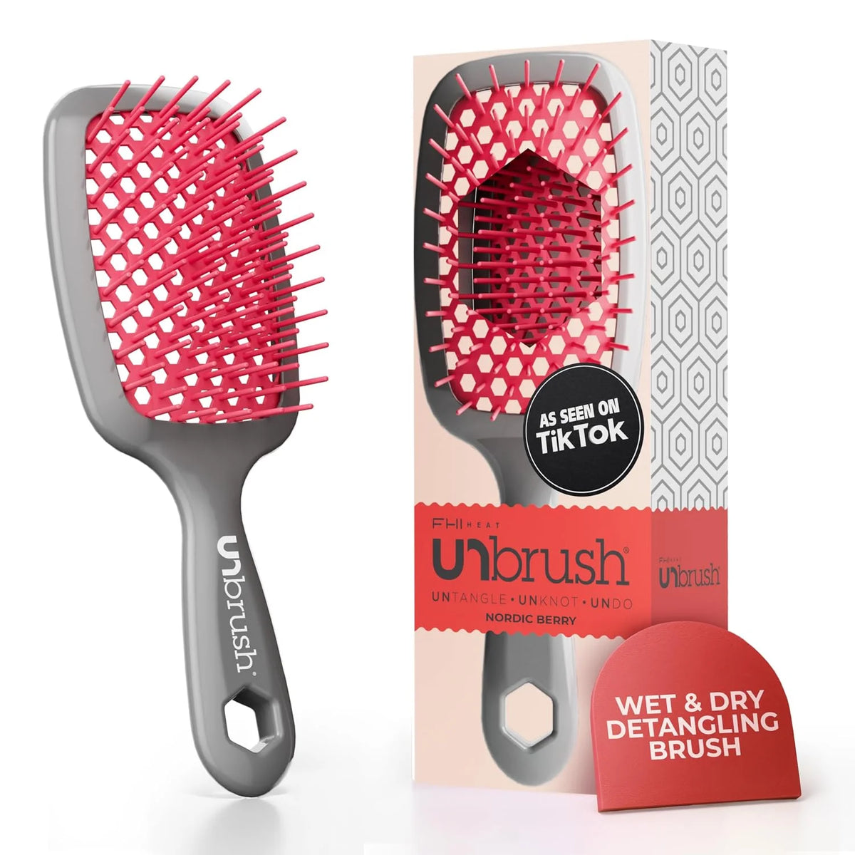 FHI Heat UNbrush Detangling Brush for Pain-Free Brushing on All Wet or Dry Hair Types — Durable DuoFlex Anti-Static Bristles, Lightweight Handle, Vented Hair Brush