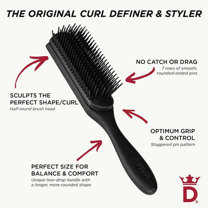 Denman D3 Original Curl Definer & Styler, Curly Hair Brush for Women & Men – 7 Row Detangling & Curl Defining Brush for Smooth Defined Curls - a precision Styling Brush for straight hair