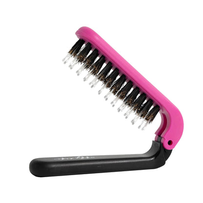 Uffy MiniPop Travel Hair Brush – Mini Folding Boar Bristles for Women, Men & Kids | Kid-Friendly Portable Purse Brush for Wet & Dry Hair, Curly or Straight | Pocket-Size Detangler – Hot Pink