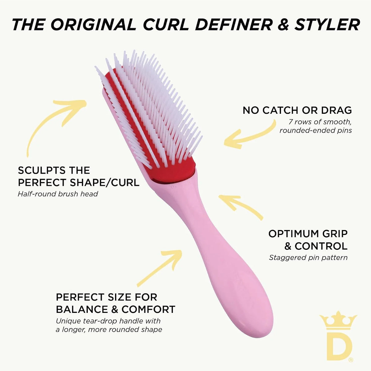 Denman D3 Original Curl Definer & Styler, Curly Hair Brush for Women & Men – 7 Row Detangling & Curl Defining Brush for Smooth Defined Curls - a precision Styling Brush for straight hair