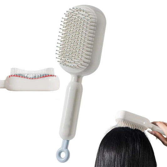 Retractable Cushion Massage Comb, 2026 New Hair Brush With Retractable Bristles Hair Comb Retractable Detangling Self Cleaning Hair Brush for Women (White)