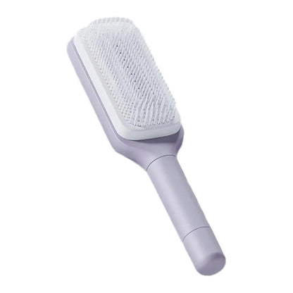 Self-Cleaning Hair Brush for Women, Anti-Static Detangling Comb with Rotating Handle, Purple, Suitable for All Hair Types (Purple)
