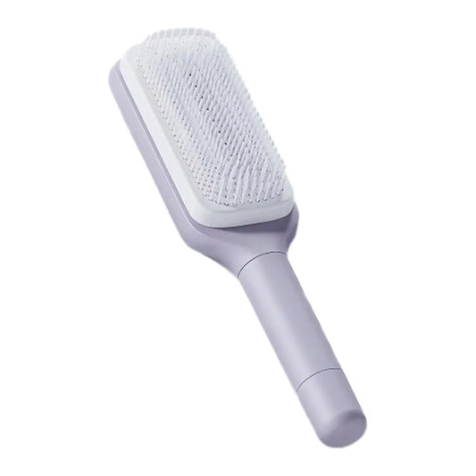 Self-Cleaning Hair Brush for Women, Anti-Static Detangling Comb with Rotating Handle, Purple, Suitable for All Hair Types (Purple)
