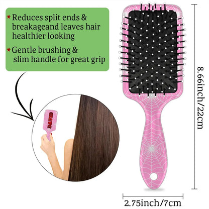 Personalized-Kids-Hair-Brush for Boy Girls Custom Gift Detangler Brush Soft Bristle Hair Brushes Travel Hair Brush for All Hair Types Christmas Hallowmas Spider Web Sliver Dot