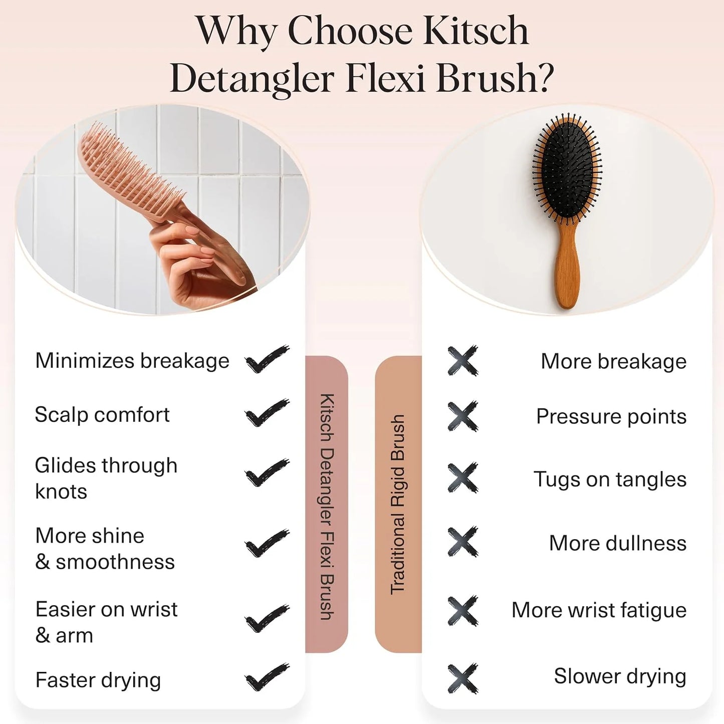 Kitsch Flexi Flow Detangler Brush, Hair Brushes For Women - Black