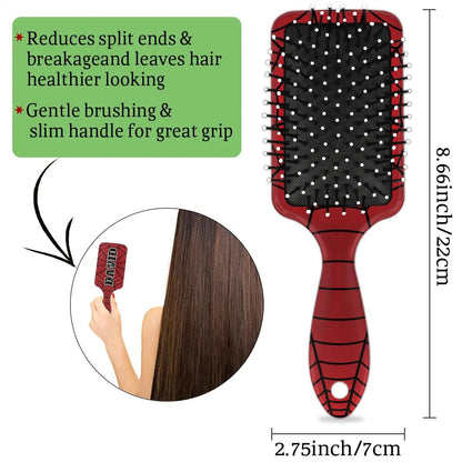 Personalized-Kids-Hair-Brush for Boy Girls Custom Gift Detangler Brush Soft Bristle Hair Brushes Travel Hair Brush for All Hair Types Christmas Hallowmas Spider Web Sliver Dot