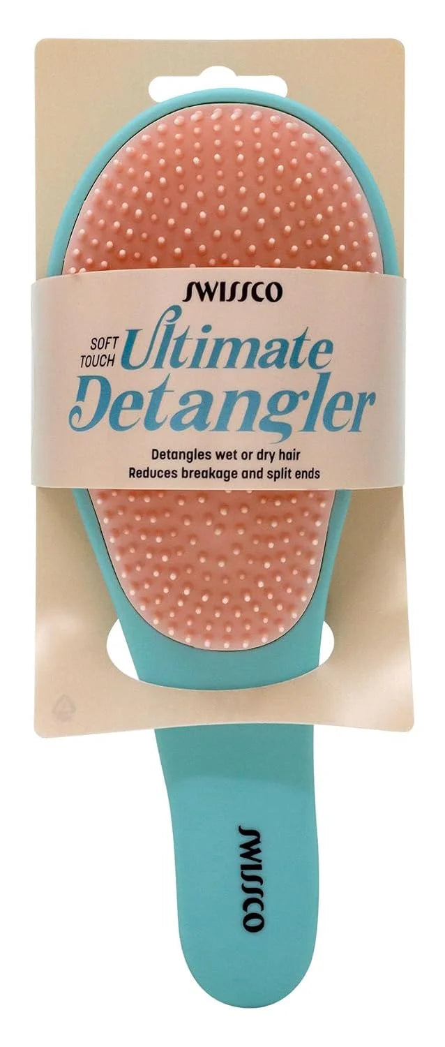 Swissco Soft Touch Ultimate Detangler Colorblock Hair Brush for Natural, Curly, Wet or Dry Hair (Mint Green Purple Colorblock)