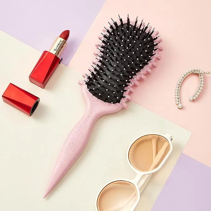 Curl Defining Brush for Curly Hair | Edge Control Round Hairbrush for Blow Out | Boar Bristle Hair Brush for Women and Wave Hairbrush for Men (Pink)