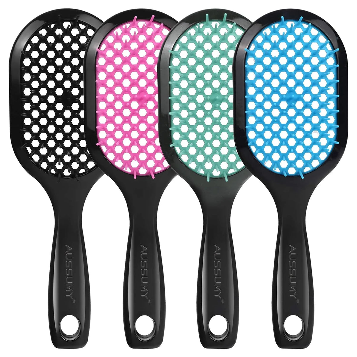 Vented Detangling Hair Brush - 2 Pack Detangler Hairbrush for Effortless Tangle Removal - Ultra-Soft Bristles -For Natural Curly Straight Wet Dry Damaged Hair for Women Men Kids - Black & Blue