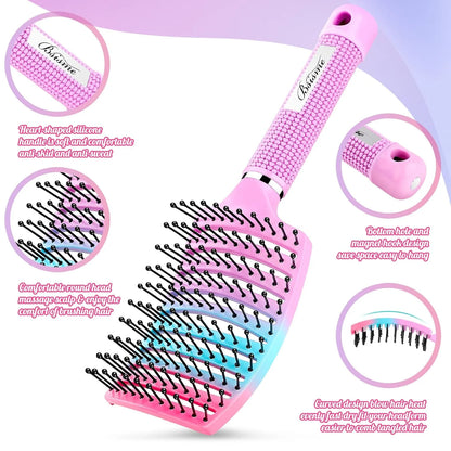 Hair Brush, Professional Curved Vented Brush with 25MM Bristles for Faster Blow Drying, Detangling for Wet Dry Hair, Paddle Brush for Thick Curly Straight Hair for Women & Men
