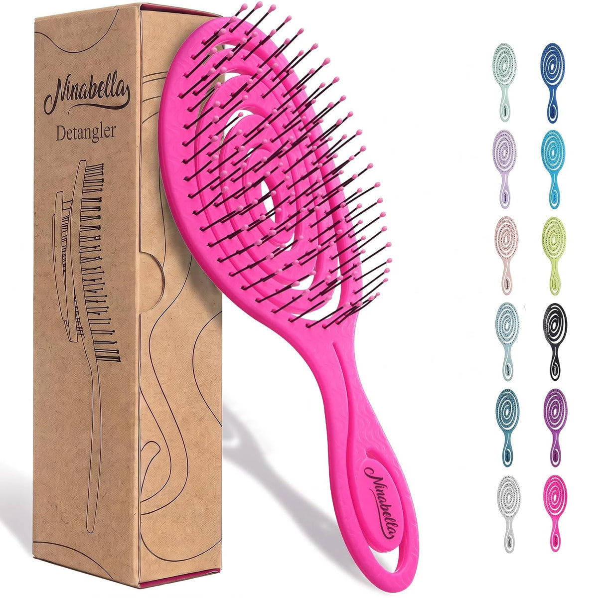 Ninabella Detangler Brush - No Tangle Hair Brush for Women, Fine, Thick and Long Hair - Hairbrush for Wet and Dry Hair, Gentle on the Scalp - Elegant Black
