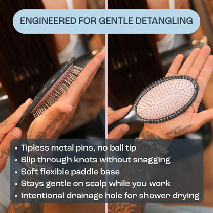 Dom Dom Detangling Brush, Dry & Wet Detangler, All Hair Types, Green Stars