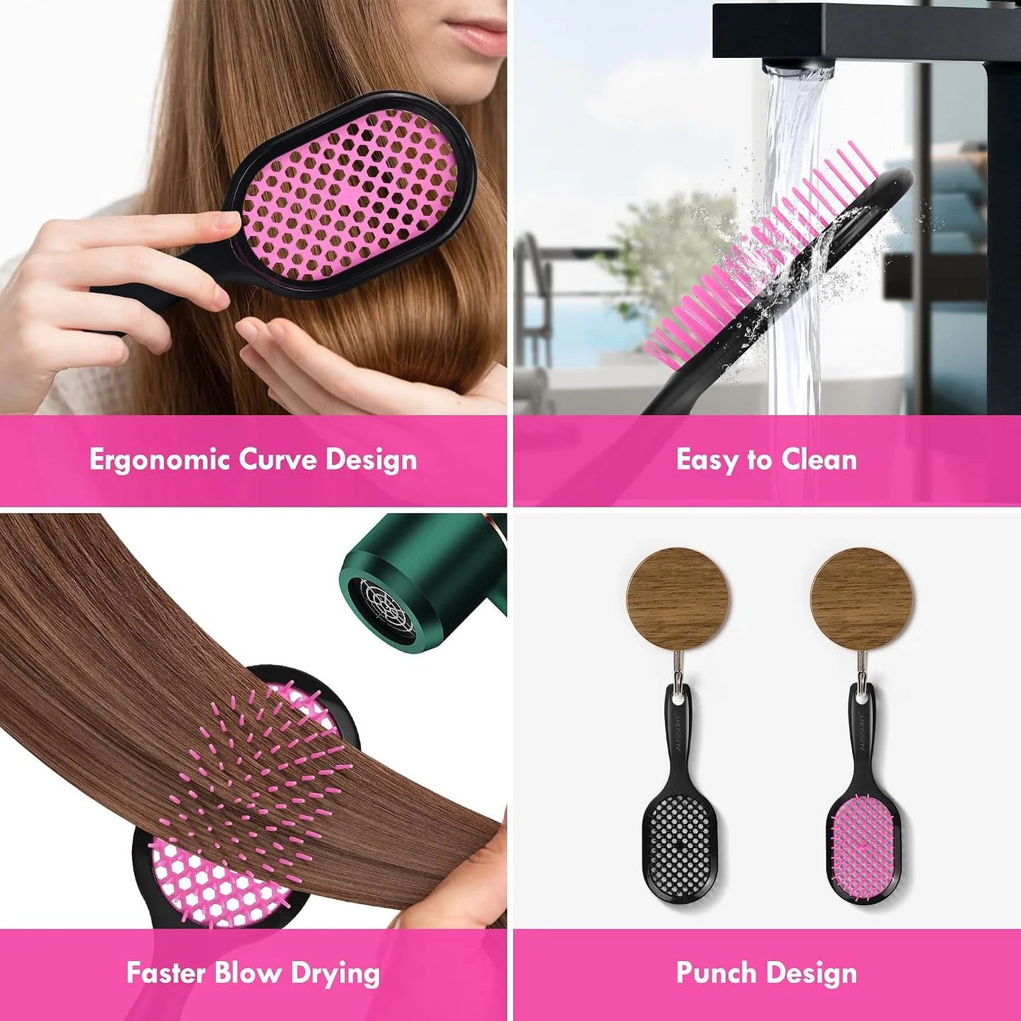 Vented Detangling Hair Brush - 2 Pack Detangler Hairbrush for Effortless Tangle Removal - Ultra-Soft Bristles -For Natural Curly Straight Wet Dry Damaged Hair for Women Men Kids - Black & Blue