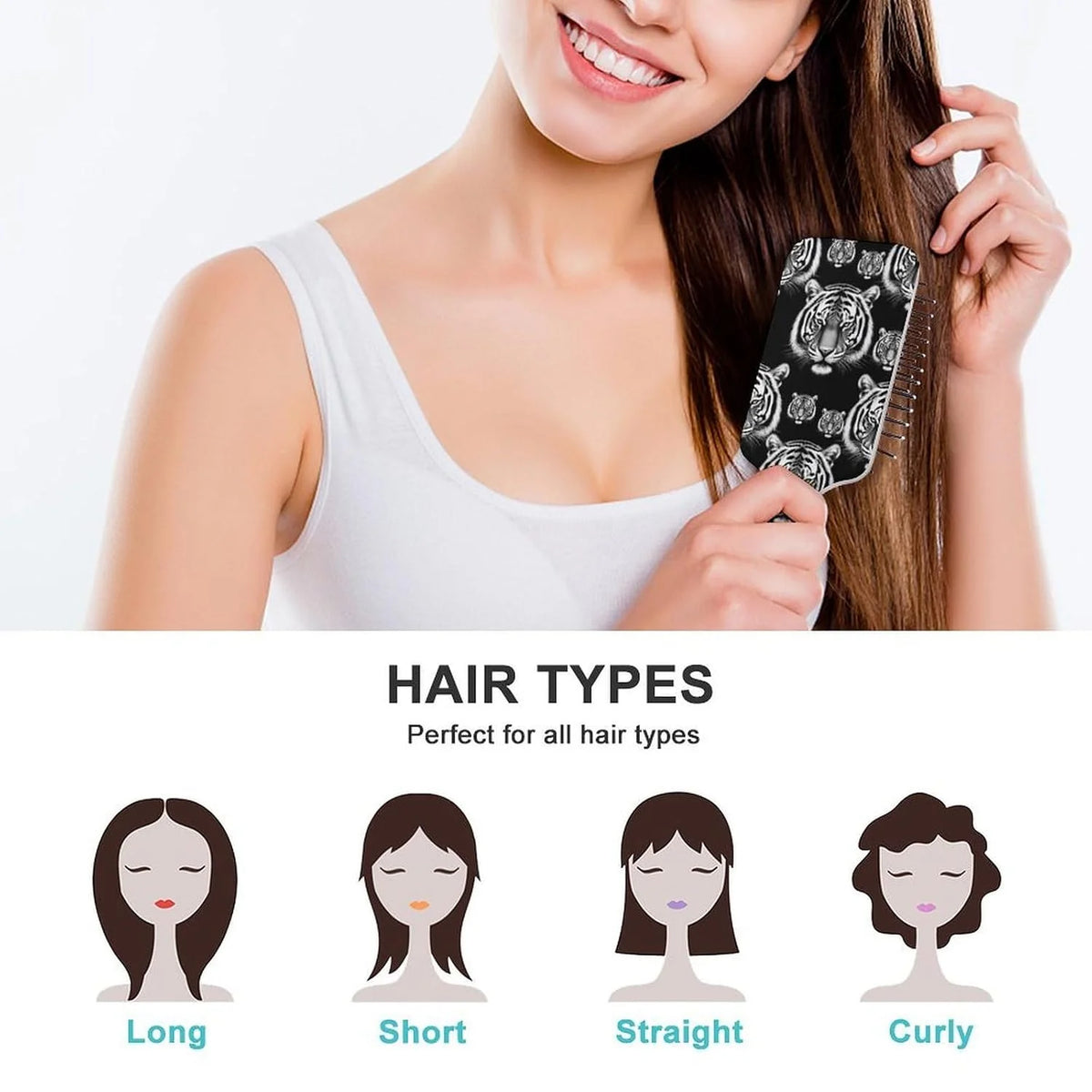 Air-Cushion Comb Black Gold Glitter Cheetah Leopard Print, Smooth Hair Salon Anti-Knotting Fluffy, For Long Thick Curly Hair, 1 Pack