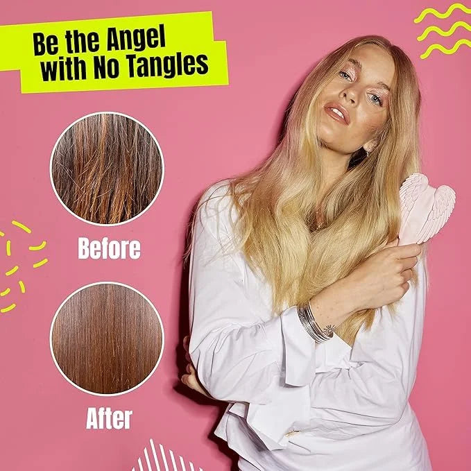 Detangling Hair Brush - Anti Static Angel Wing Hair Brush with Soft & Flexible Bristle for Straight & Wavy Hair - Tangle Angel Hair Detangler Brushes for Blow Drying & Shower - Two Tone Lilac Ivory