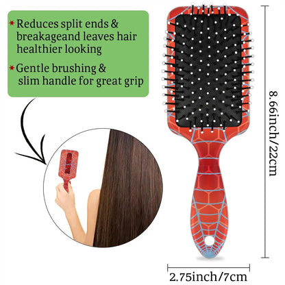 Personalized-Kids-Hair-Brush for Boy Girls Custom Gift Detangler Brush Soft Bristle Hair Brushes Travel Hair Brush for All Hair Types Christmas Hallowmas Spider Web Sliver Dot